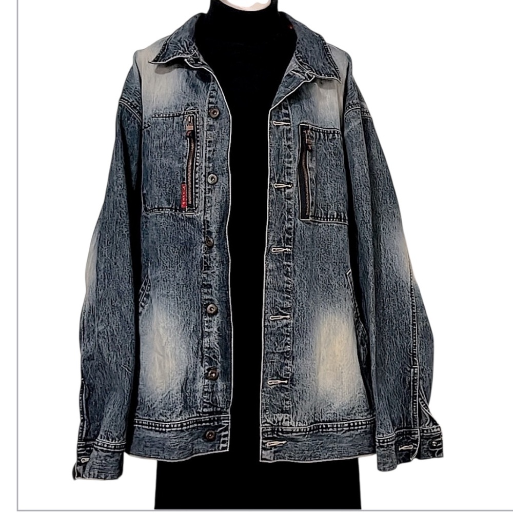 Reverb Distressed Acid Washed Vintage Drop Shoulder Oversized Denim Jacket XXL